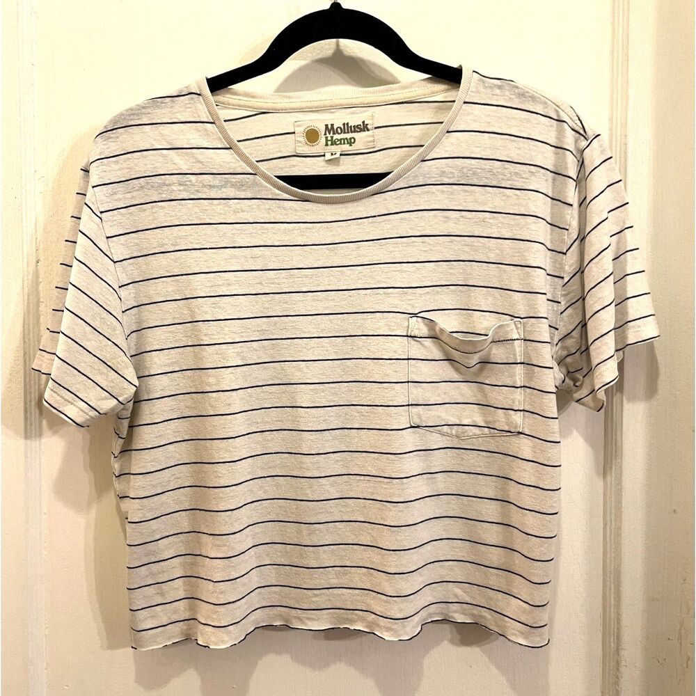 Mollusk Hemp White Stripe Crop T Shirt Tee Top  Women's Size Medium